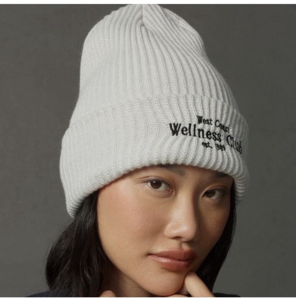 Daily Practice Anthropologie West Coast Wellness Club Ribbed Beanie Light Gray